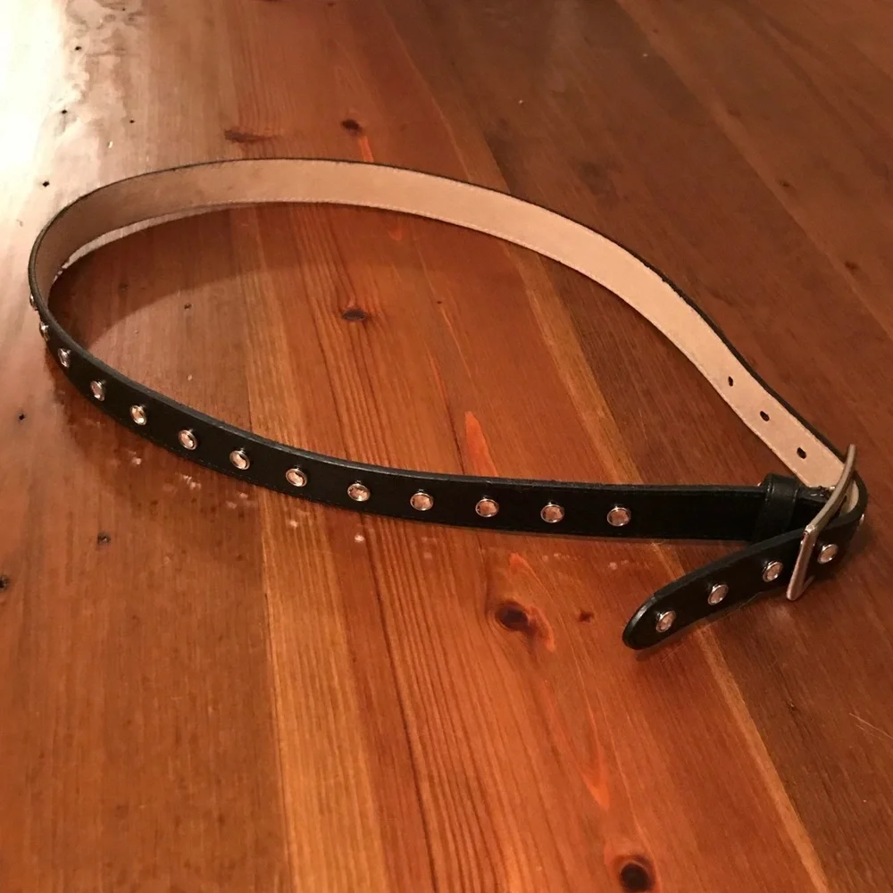 Genuine Leather Lined Black Belt With Embellishments Ladies Size M/L EUC